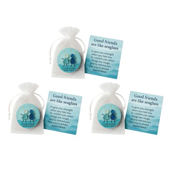 Friendship Sea Glass Christmas Ornament Inspirational Card with Acrylic Charm In Mesh Bag Meaningful Gift for Best Friends Lasting Bonds
