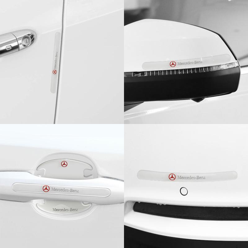 D44/8Pcs Car Door Handle Rubber Sticker Decal Decals For Mercedes Benz Amg B/C/E/S Class A Class C200L GLC GLK CLA W166 W221 W163