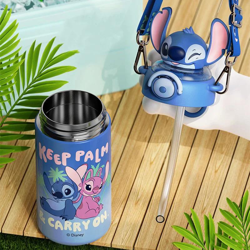 600ml Tazza Termica Cartone Animato Disney Stitch Grande Capacità Disney Carino Stitch Acciaio Inossidabile Borraccia Termica Con Cannuccia