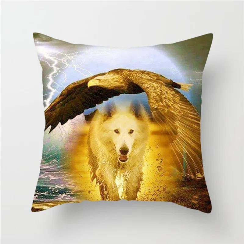 Animal Wolf King Print Pattern Sofa Cushion Cover Pillowcase Home Party Car Bedding