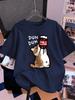 Drink Cartoon Dun Dun Cat Prints TShirts Womens Cotton Summer Short Sleeve T Shirt Loose Soft ONeck Tops Casual Womans Clothes
