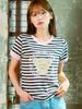 LA MAISON STUDIO Maison Circle Bear Friends Stripe Ringer Short Sleeve Charcoal(Fcg2Ts761W)