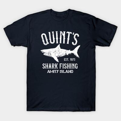Asian Size Cotton Unisex Tshirt Print T-shirt Quint'S Shark Fishing - Amity Island 1975 Vintage T-Shirt T-shirt No-Cut Print Regular Fit