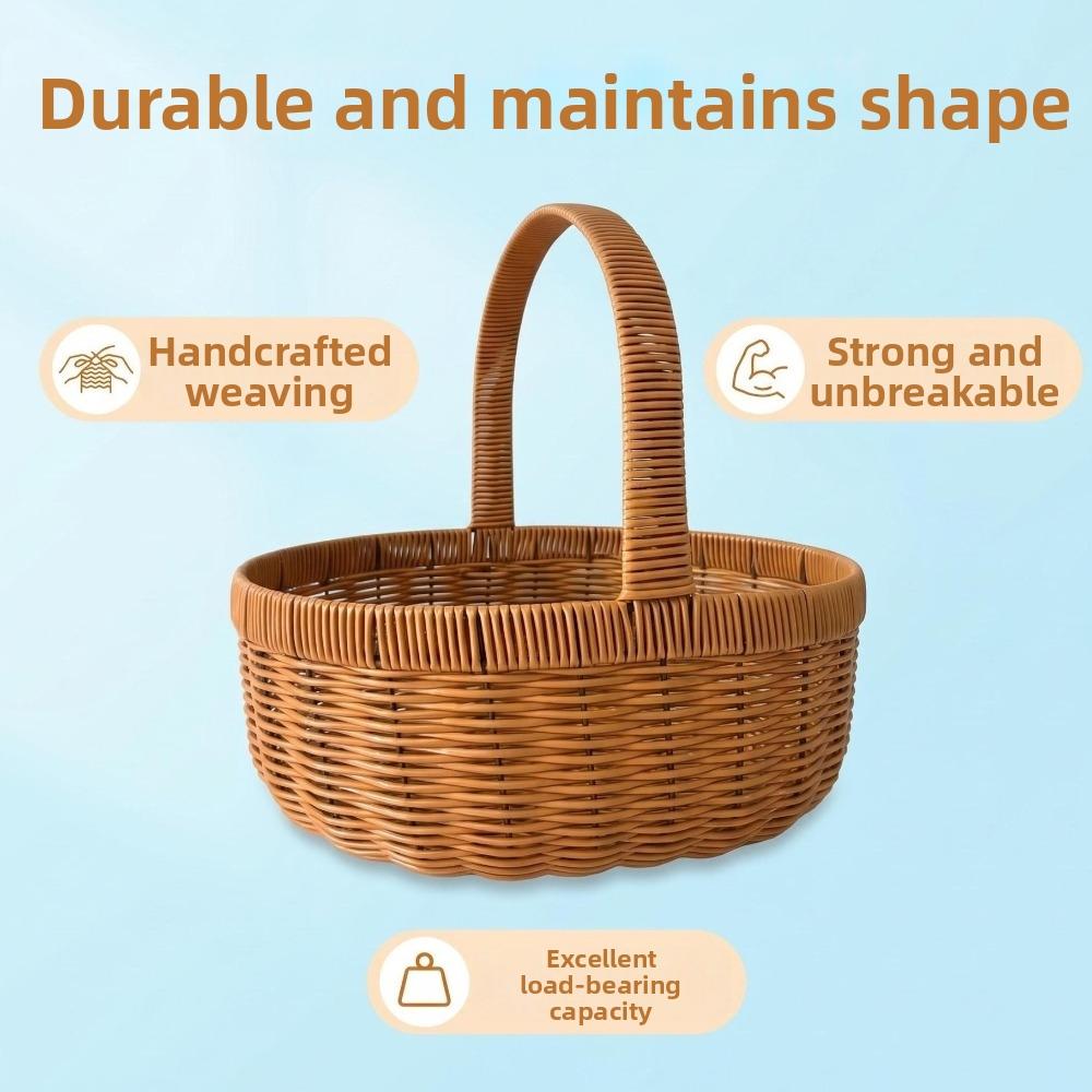 with Handle Imitation Rattan Basket Large Capacity Picnic Basket Handmade Basket Grocery Shopping