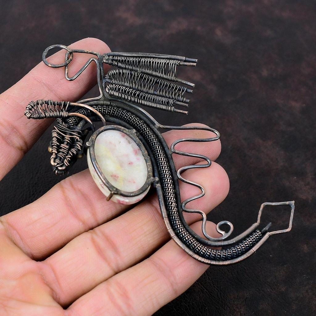 Cinnabarite Pendant Copper Wire Wrapped Gemstone Jewelry Handmade Pendant Dragon Pendant Cinnabarite Jewelry Copper Wire Wrap Pendant Wedding Gift
