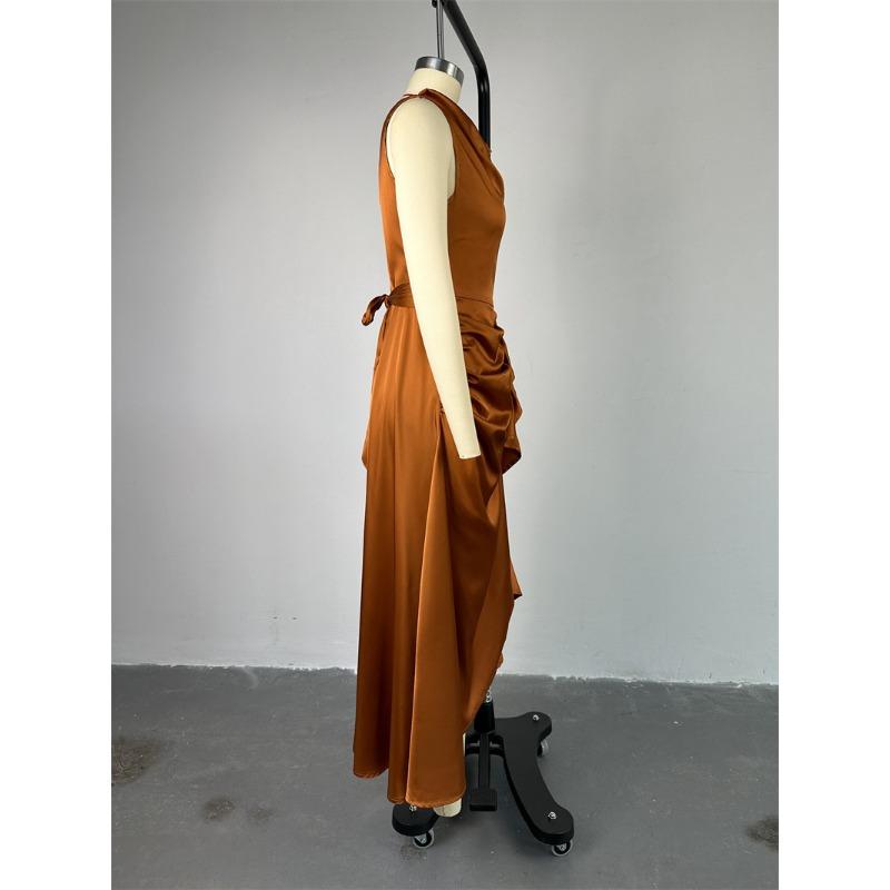 Summer Women's Dress Temperament Sleeveless Slim Ruffle Mid-Length Irregular Dresses
