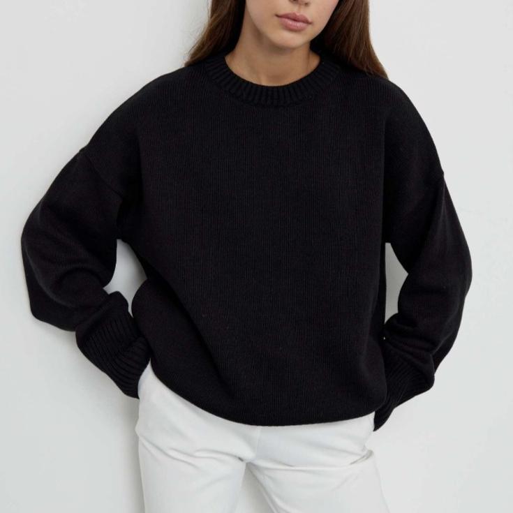 IHUASU Herbst und Winter Damenmode Lässiger einfarbiger Langarm O-Ausschnitt Lockerer Pullover