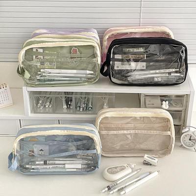 Transparent Pencil Case Large Capacity Double Layer Visible Stationery Bag for Students Exam Use Back To School Gifts