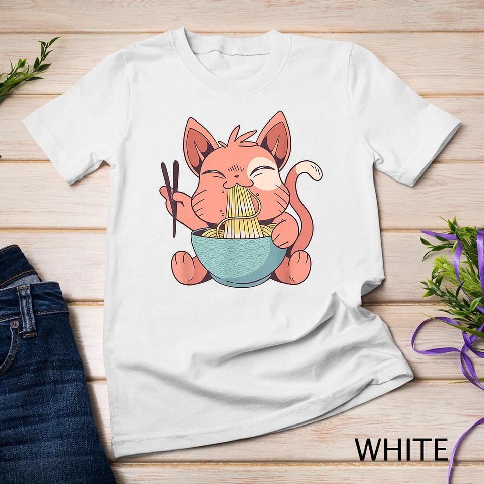 Cute Anime Cat Eating Ramen Japanese Kawaii Style T-Shirt Unisex T-shirt 8 3XL
