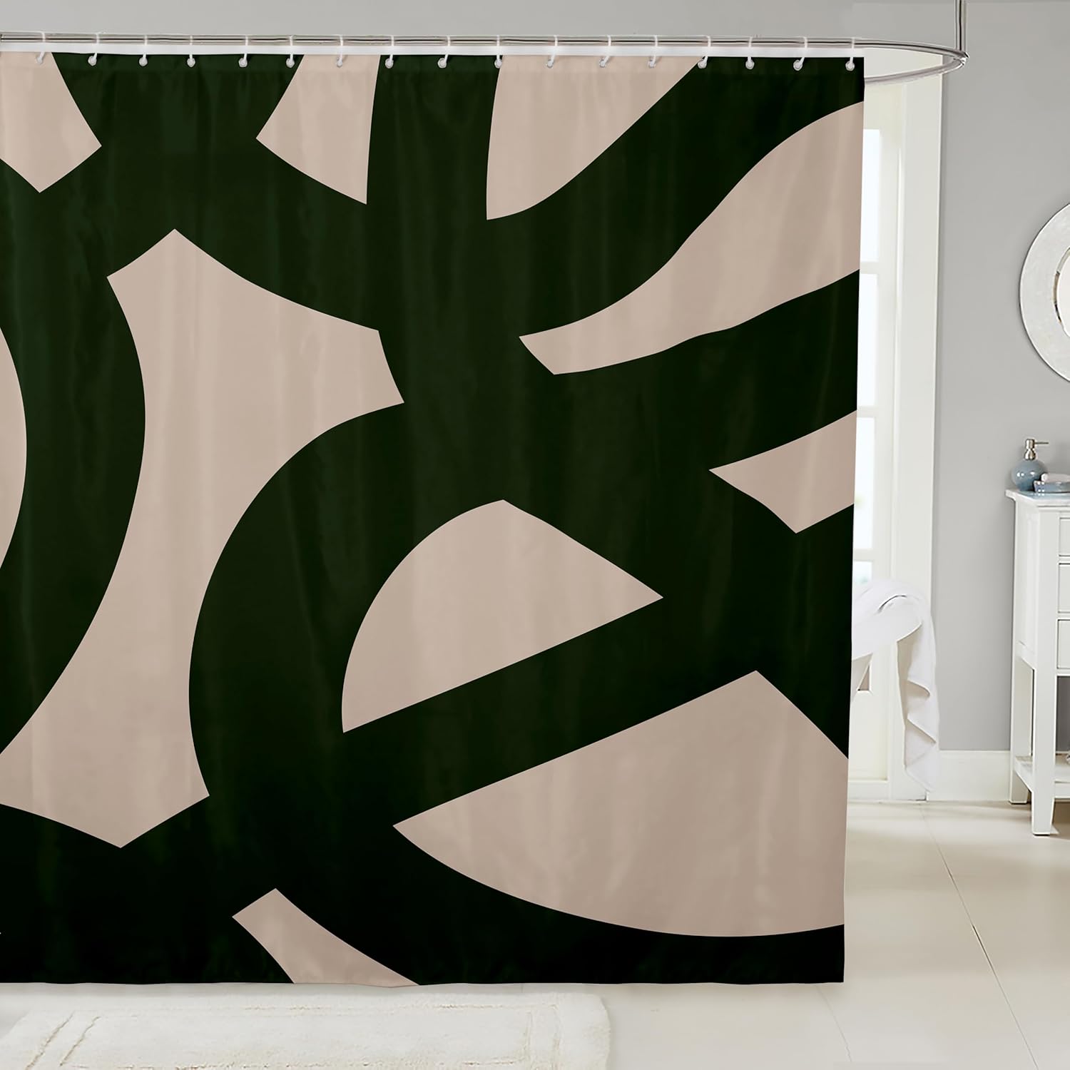 1pc Dark Green and Dark Tan Shower Curtain 72 x72  Geometry Modern Bathroom Shower Curtain Set Abstract Neutral Art Bath 90x180cm
