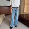 Summer New Men's and Women's Washed Old Embroidery Contrasting Color Design Loose Straight Jeans Cleanfit