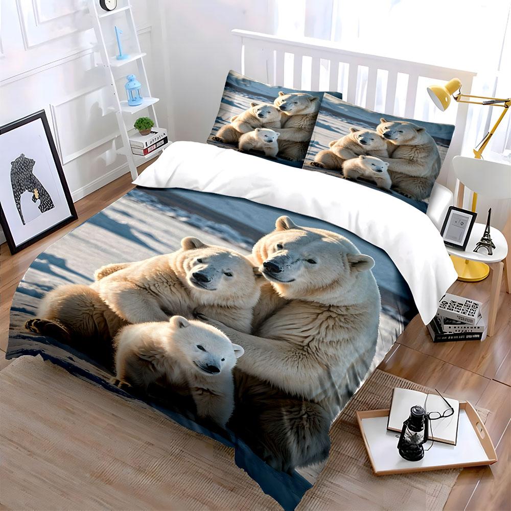 Polar Bear Family in Snow Bedding Duvet Cover Set (1*Duvet Cover 2*Pillowcases, without duvet insert)