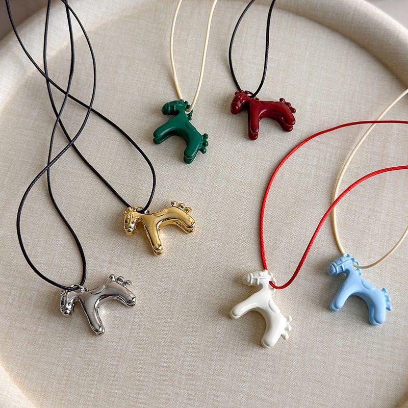 Colorful 3D Little Horse Pendant Necklace - Cute Summer Choker & Versatile Sweater Chain