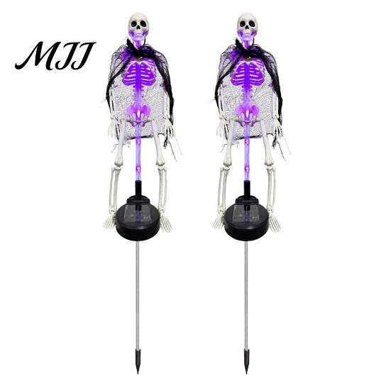 Outdoor Halloween Decorations 2Pcs Solar Skeleton Yard Stake, LED Garden Lights, Waterproof Glowing Skull Stakes Realistic Figurines for