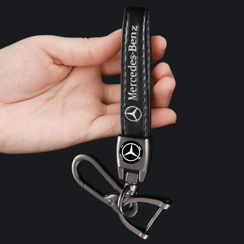 GLC GLB 1Pcs Car Metal Key Chain Gift Leather Emblem Key Ring For Mercedes Benz AMG W203 W206 W220 W205 W211 W212 W201 W210 W10