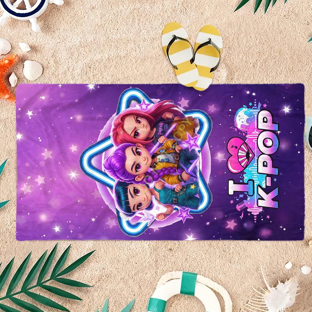 1pc I Love K-pop Cartoon Beach Towel Quick-drying Super Absorbent Suitable for Beach Vacation Pool Summer Funny Gift for Friends