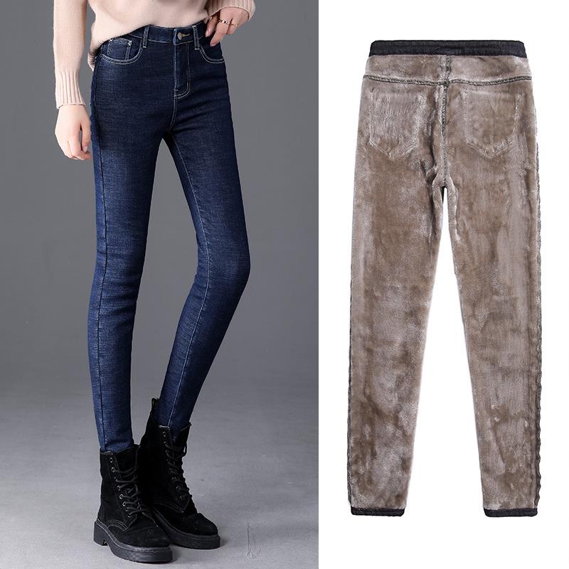 High-Waisted Plus-Velvet Skinny Jeans for Women - New Autumn/Winter Style, Light-Colored, Slimming, Elastic, Thickened, Self-Heating Small-Leg Pants
