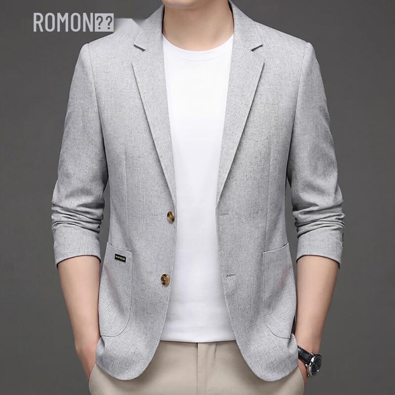 Romon Men s Linen Blend Casual Business Suit Jacket L/175