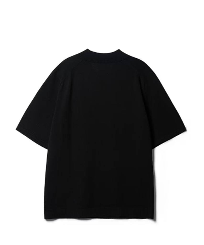 Hejiseu [His] Black Cool Linen Short Sleeve Collared Knit