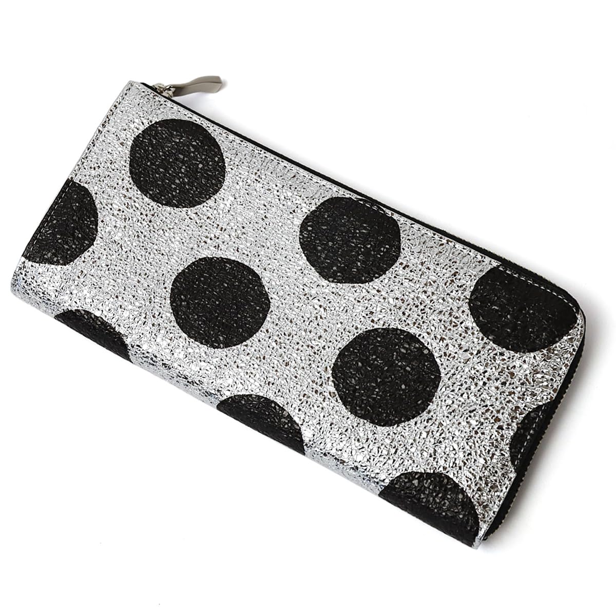 Женский тонкий L-образный длинный кошелек VIA DOAN на молнии, натуральная кожа, узор в горошек, сделано в Японии [Нет. 561]