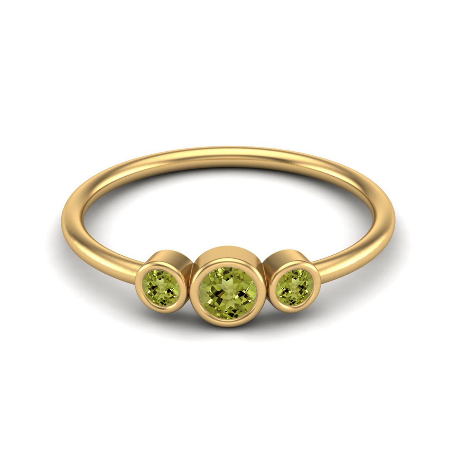 Tiny Three Stone 3mm Round Peridot 925 Sterling Silver Gold Vermeil Stackable Women Wedding Ring 10
