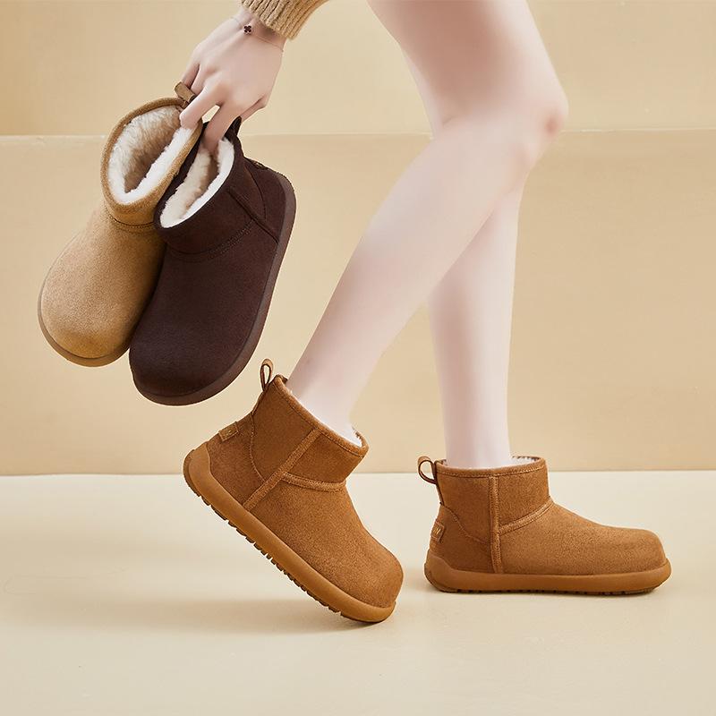Women's Winter Warm Mini Snow Boots Fuzzy Faux Suede Walking Shoes for Women Casual Anti-Slip Comfortable Platform Short Booties With Faux Fur Lined