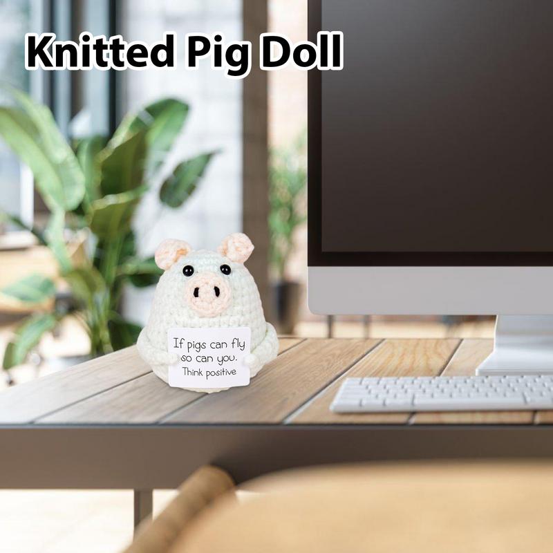 Positive Crochet Doll Encouragement Knitting Doll With Positive Card Funny Novelty Handmade Animal Cheer Up Decor For Home