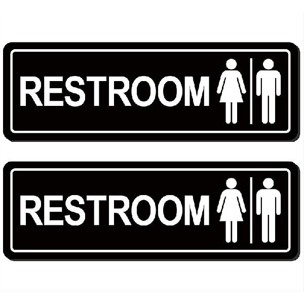Restroom Sign – Commercial Restroom Sign (2-Pack) – Made From Premium Durable Frosted Acrylic Material, Super Strong Self-Adhesive, Quick And