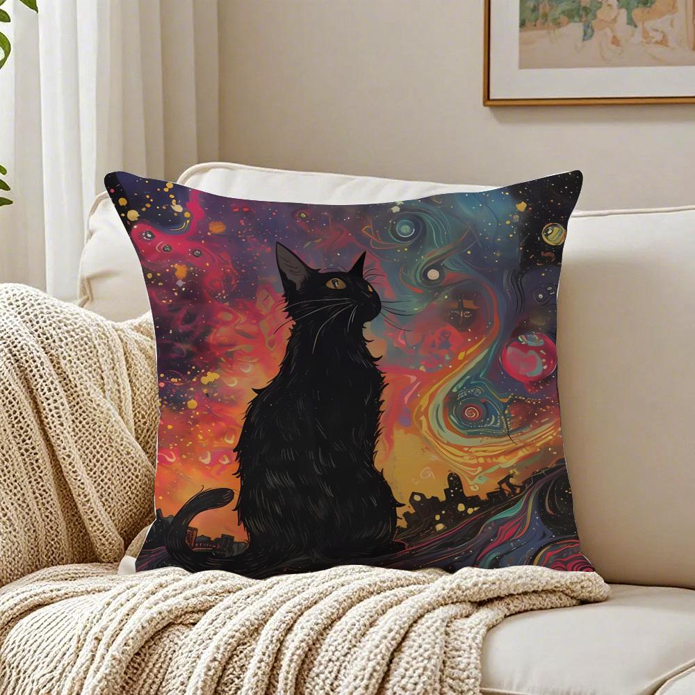 Fashion Casual Starry Sky Art cats Cozy Cushion Cover Linen Pillowcase Soft  for Sofa Bed Home Room Decor