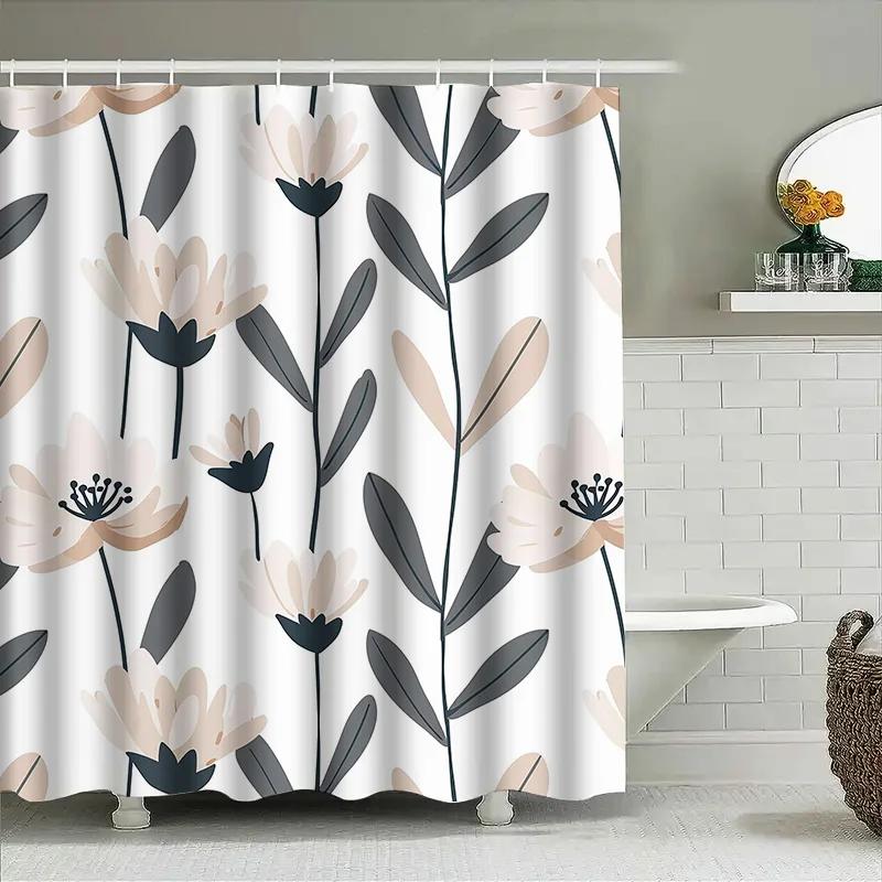 Bathroom Decor Shower Curtain Waterproof Fabric Printed Flowers Modern Simple Design