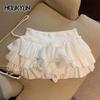 Sweet Puffy Cake Women Skirts Korean Fashion Ruched Ruffle Mini Skirt Campus Harajuku Casual Versatile Elastic Waist Solid Skirt