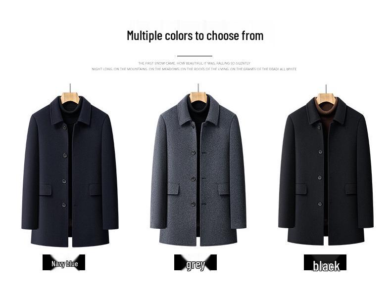 Men's Double-sided Mid-length Wool Coat with Lapel and Casual Down Liner