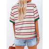 Womens Striped Contrast Color Loose Round Neck Short Sleeve Casual T Shirt