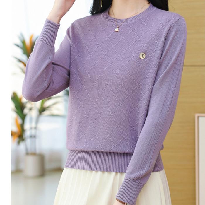 Langärmliger Strickpullover für Damen im Herbst und Winter, einfarbig, lässiger Pullover, dünner Strickpullover