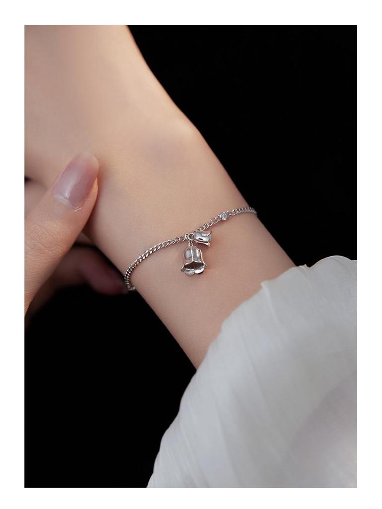 Banyan Tree S925 Silver Lily of the Valley Zircon Chain Bracelet for Women & Girls