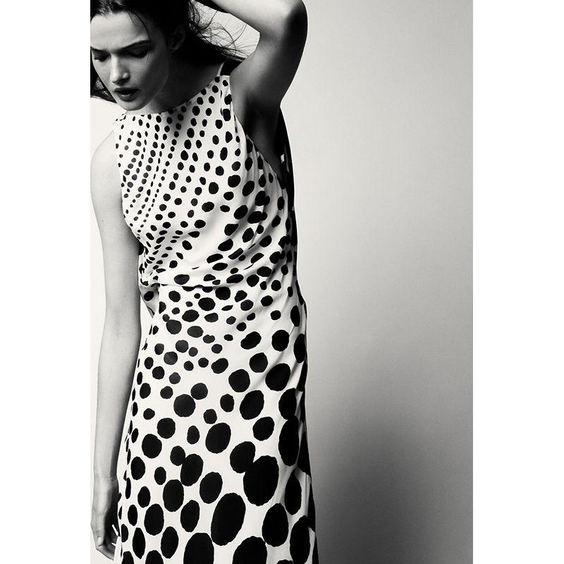 Summer New Product Women's Clothes Ruched Decorative Viscose Blended Boat Neck Polka Dot Sleeveless Length Dress 3579562