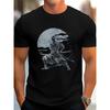 Men's Samurai Warrior Katana Print T-Shirt - Anime & Manga Style Black Short Sleeve Tee with Kanji-Inspired Text & Katana Design, All-Season