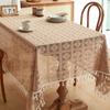 Handcrafted Bohemian Polyester Lace Tablecloth - Hollow Beige Embroidered Wave Triangle Design, Elegant Rectangle Table Cover for Wedding, Party, Home