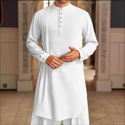 Herren Muslimisches Kleid Langarm Kleidung Baumwolllinie Pullover Kaftan Robe Herren Jubba Thobe Pakistan Saudi Arabien Kaftan Islamisches Oberteil