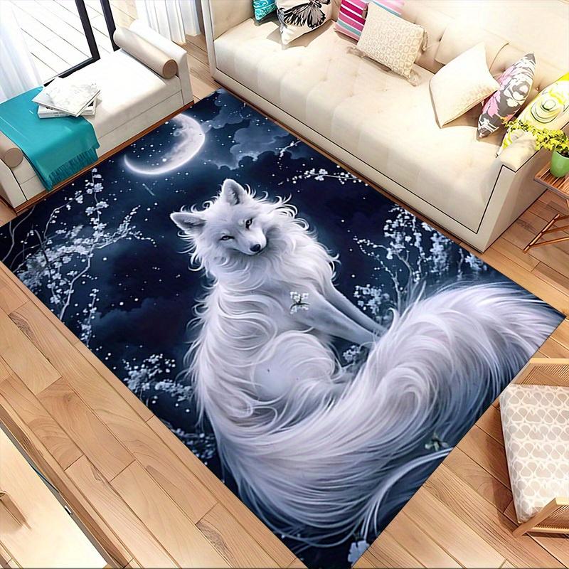 1pc Moonlit Wolf Themed Rug for Home Decor, Non-slip Office Carpet, Chair Mat, Outdoor Mat, Christmas and Halloween Gifts-0731033