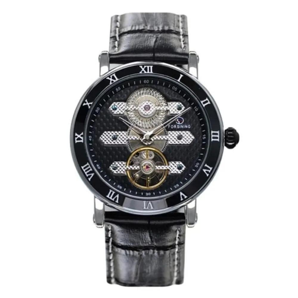 Men s Cracked Black Leather Point Watch A20396_Black