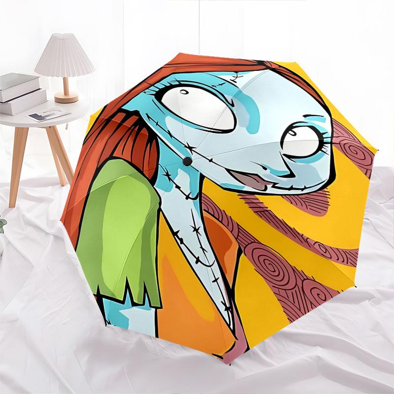 Sally, Automatisches Öffnungs- und Schließschirm im Stil von Nightmare Before Christmas, Helles 8-Speichen-Tragbarer Schirm