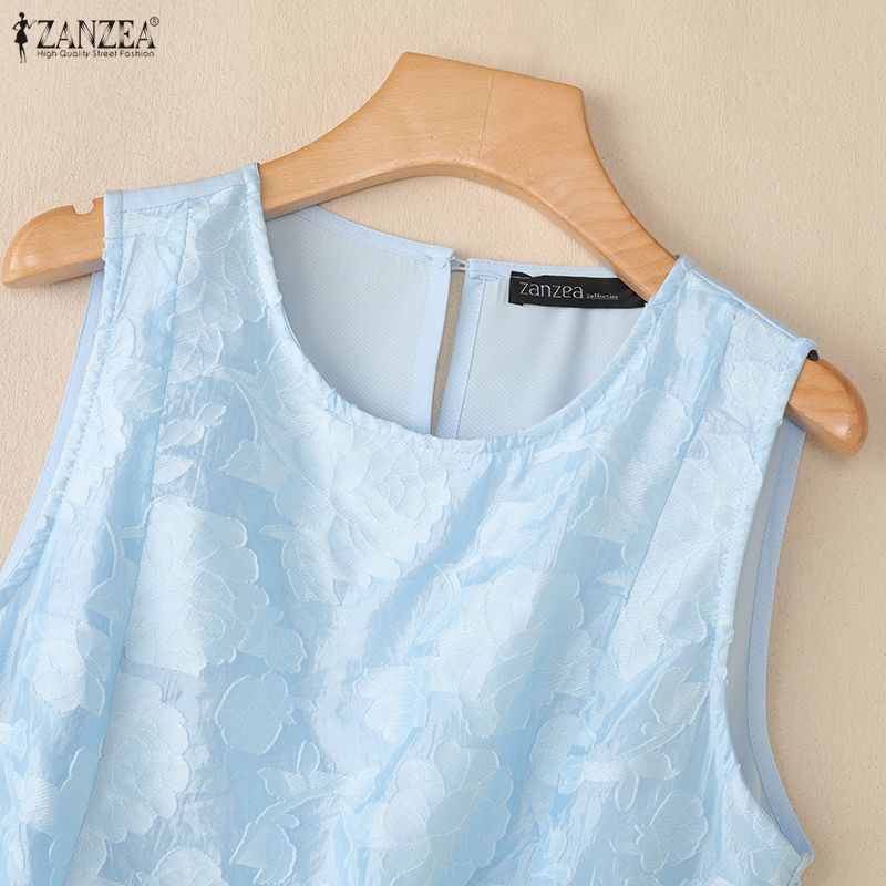 ZANZEA Women Elegant Texture Summer Casual Sleeveless Vest Tops