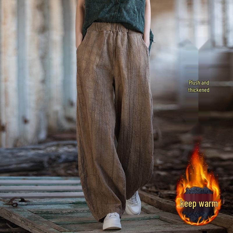 

Женские хлопково-льняные брюки-фонарики из рами с принтом тай-дай: Повседневный, Универсальный и Потертый для уникального литературного стиля. L (Original Free Size)