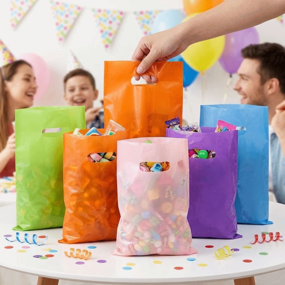 50 PCS Flat Mouth Gift Packaging Bag Reinforced Plastic Carry Case Shopping Bag School Events