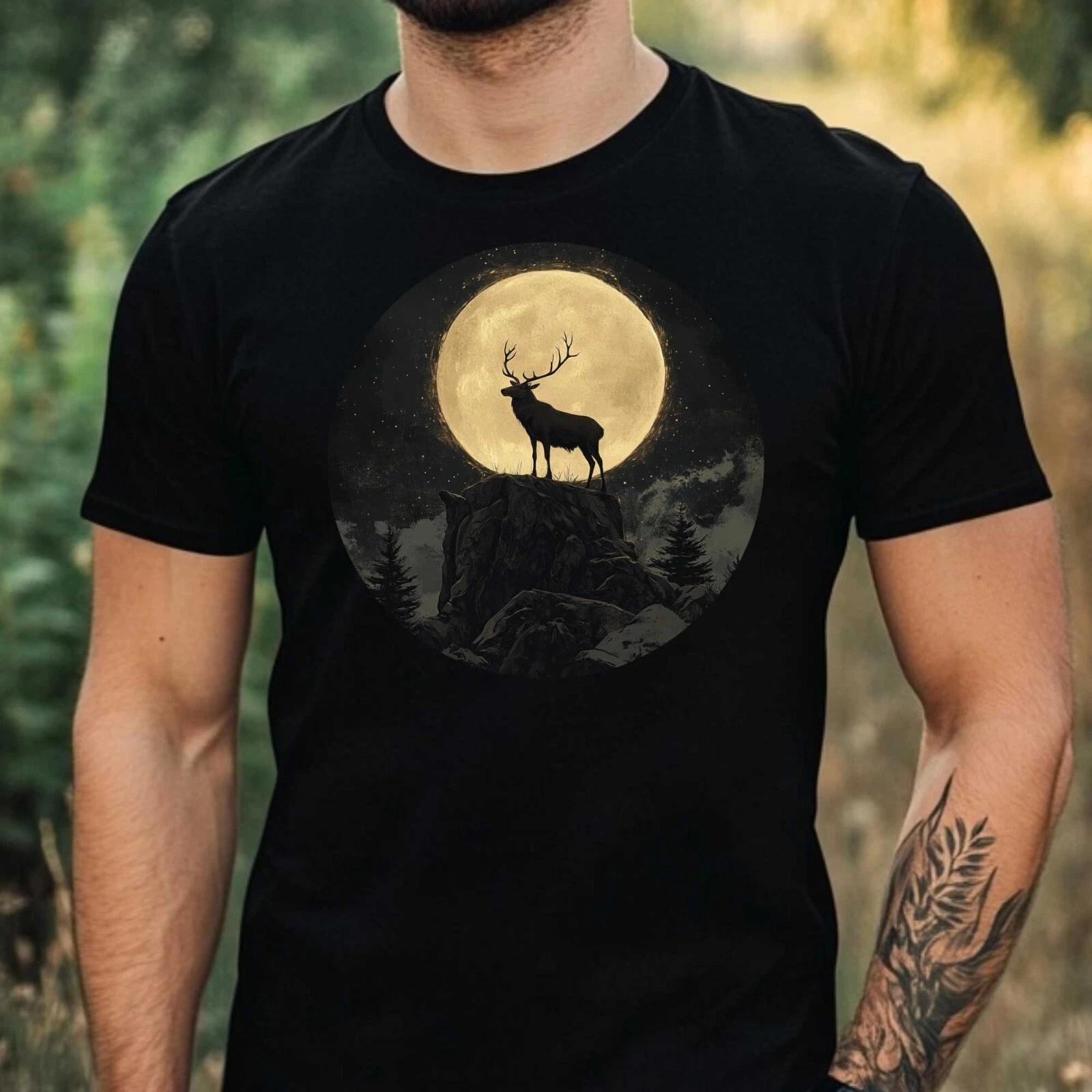 T-Shirt Herren Elch im Mondlicht Motiv Baumwolle Größe XS bis 5XL XXXL