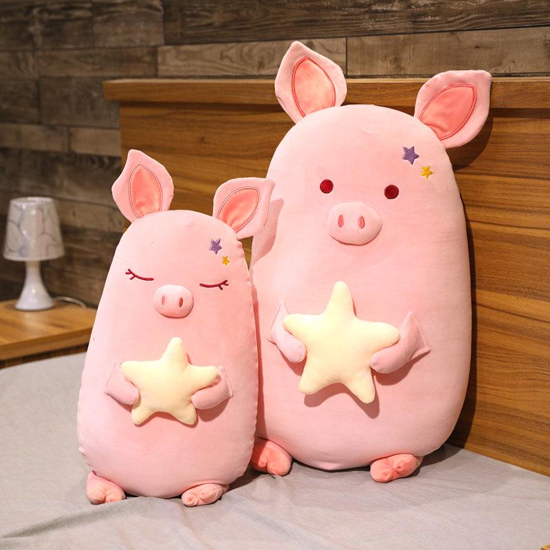 Hug Star Pink Pig Plush Toy 45-80cm pink Piggy Flat Sleeping Pillow Super Soft Hug Messgage Cushion for Girl birthday Gift