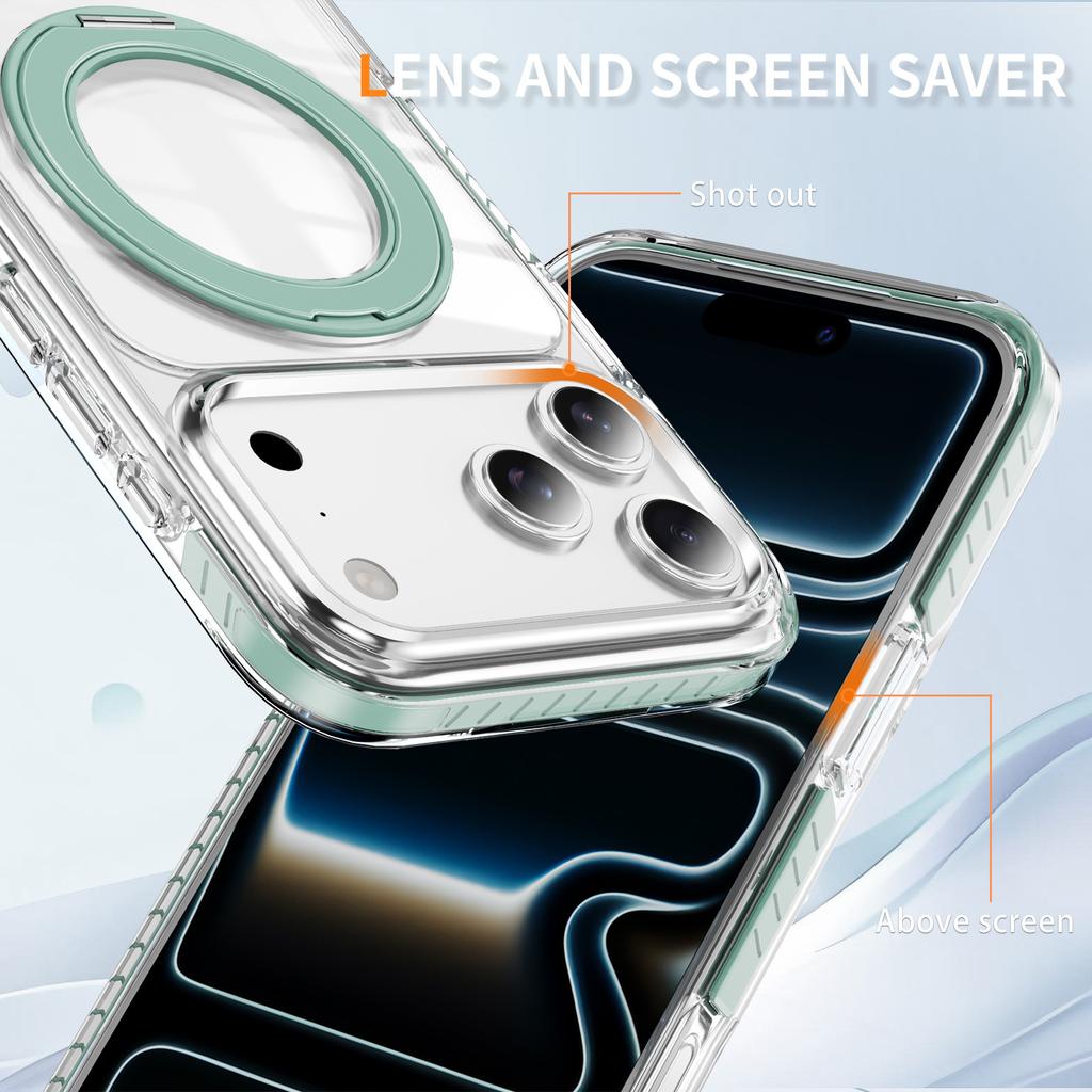 360 °   Rotatable Stand Magnetic Phone Case for iPhone 12-17 Series, MagSafe Compatible Clear Shockproof Cover with Ring Holder
