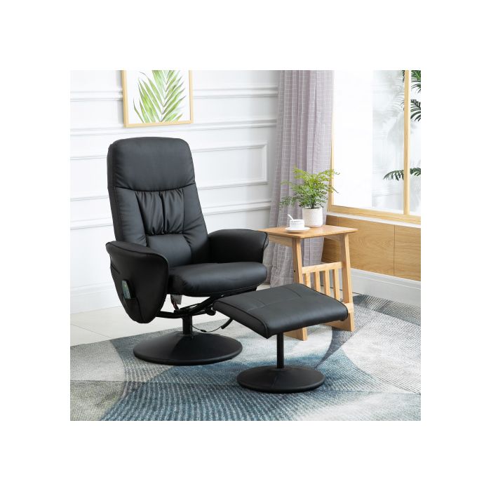Chaise Longue - MUVOE - HOMCOM - Black Faux Leather - 10 Massage Points - Adjustable Backrest