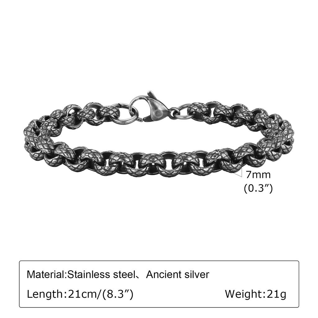 Chunky Belcher Round Chain Bracelets for Men Boys,Embossed Stainless Steel Braided Chain Wristband,Punk Jewelry Gifts